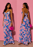 Rochie Plisată Leyla Floral Blue