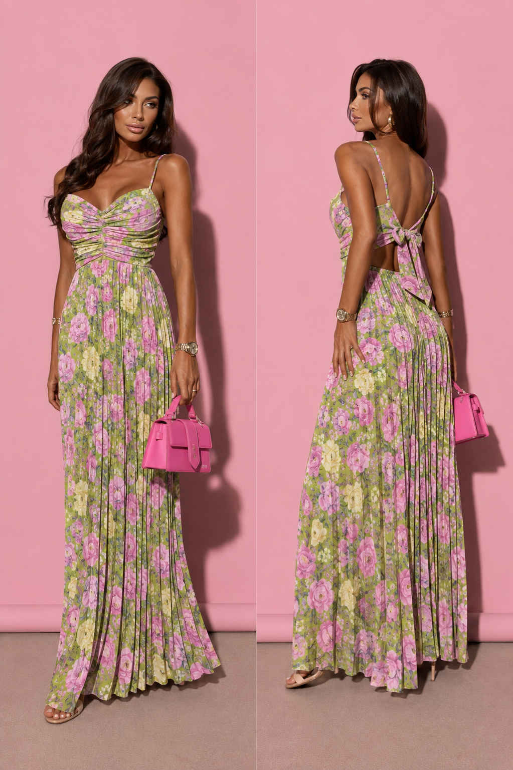 Rochie Plisata Leyla Floral Print Green