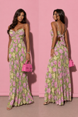 Rochie Plisata Leyla Floral Print Green