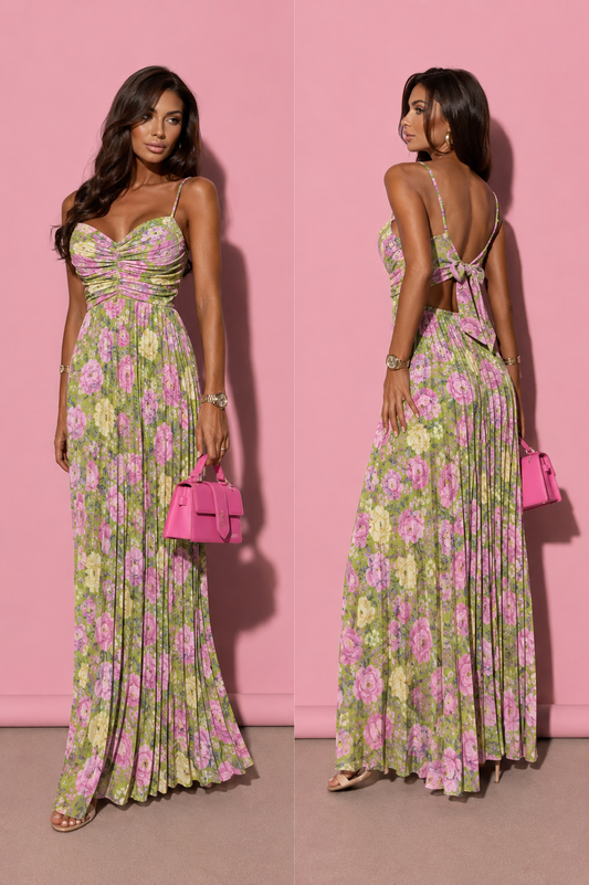 Rochie Plisata Leyla Floral Print Green