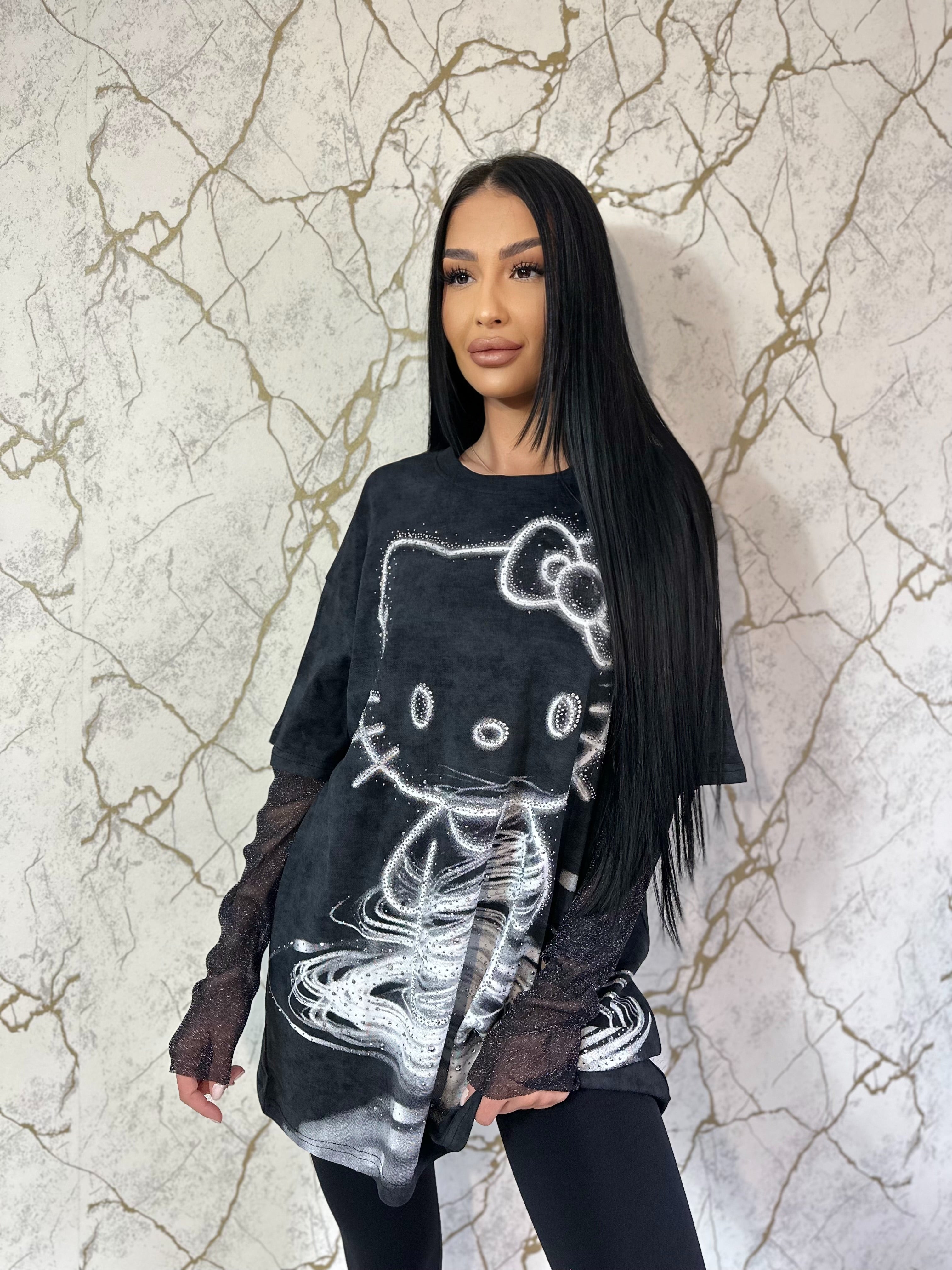 Tricou Coreea Style Hello Kitty Black