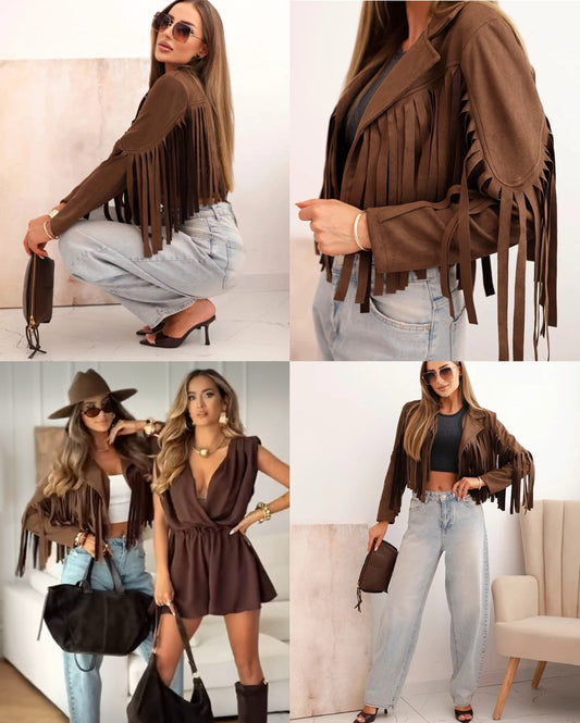 Jachetă Boho Chic Mocha Piele Întoarsă