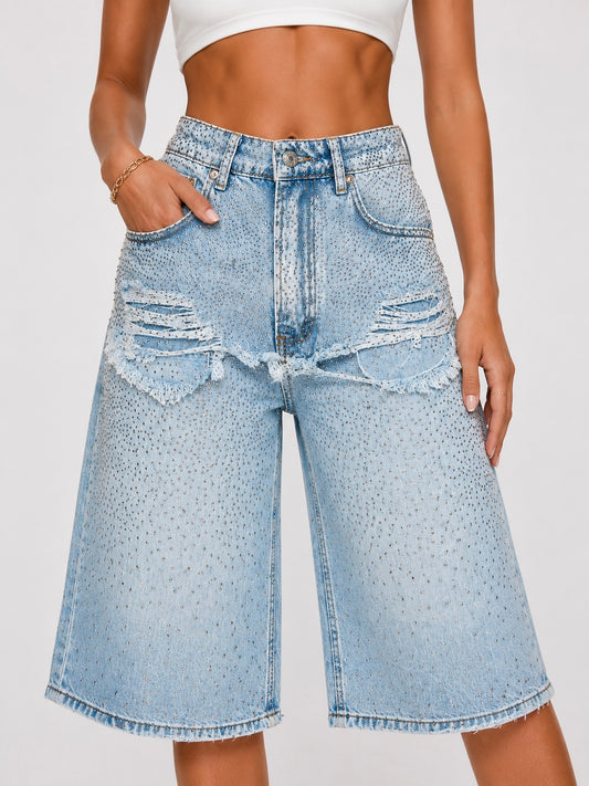 Bermude din denim cu pietre
