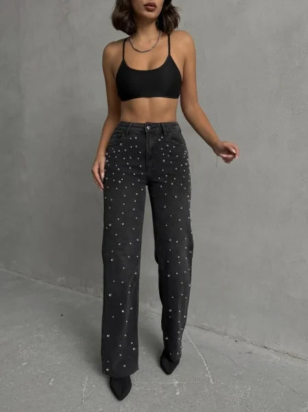 Blugi Evazați Cu Perle - Demhana Boutique 