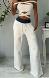 Pantaloni Talie Dubla Denim White - Demhana Boutique 