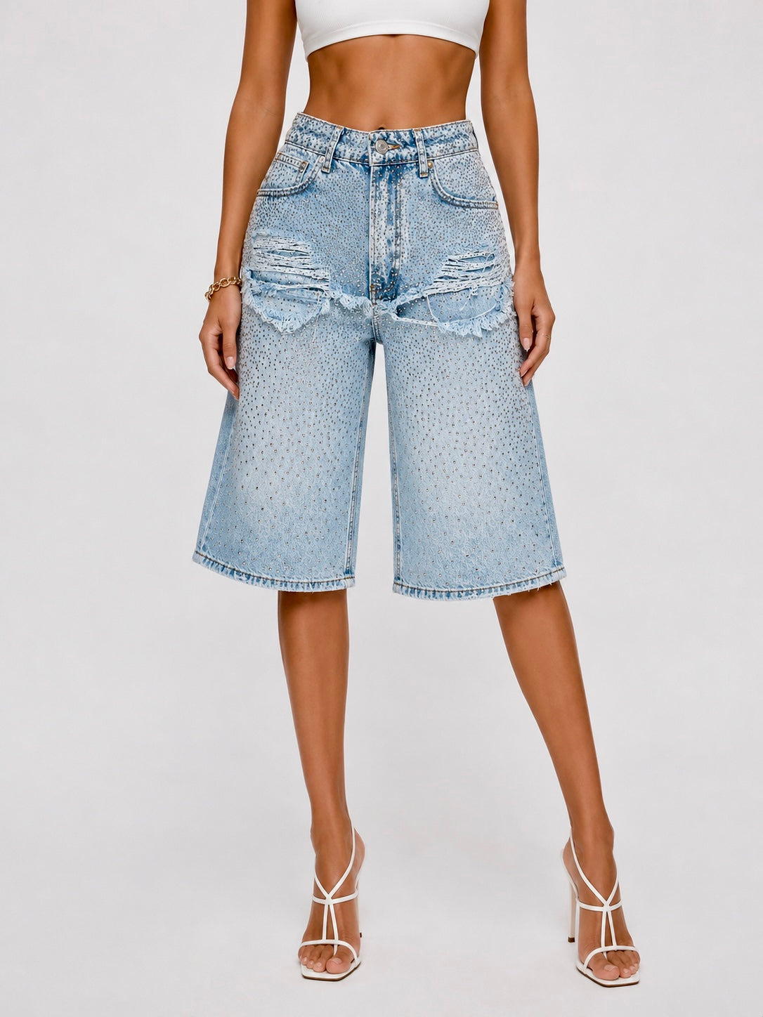 Bermude din denim cu pietre