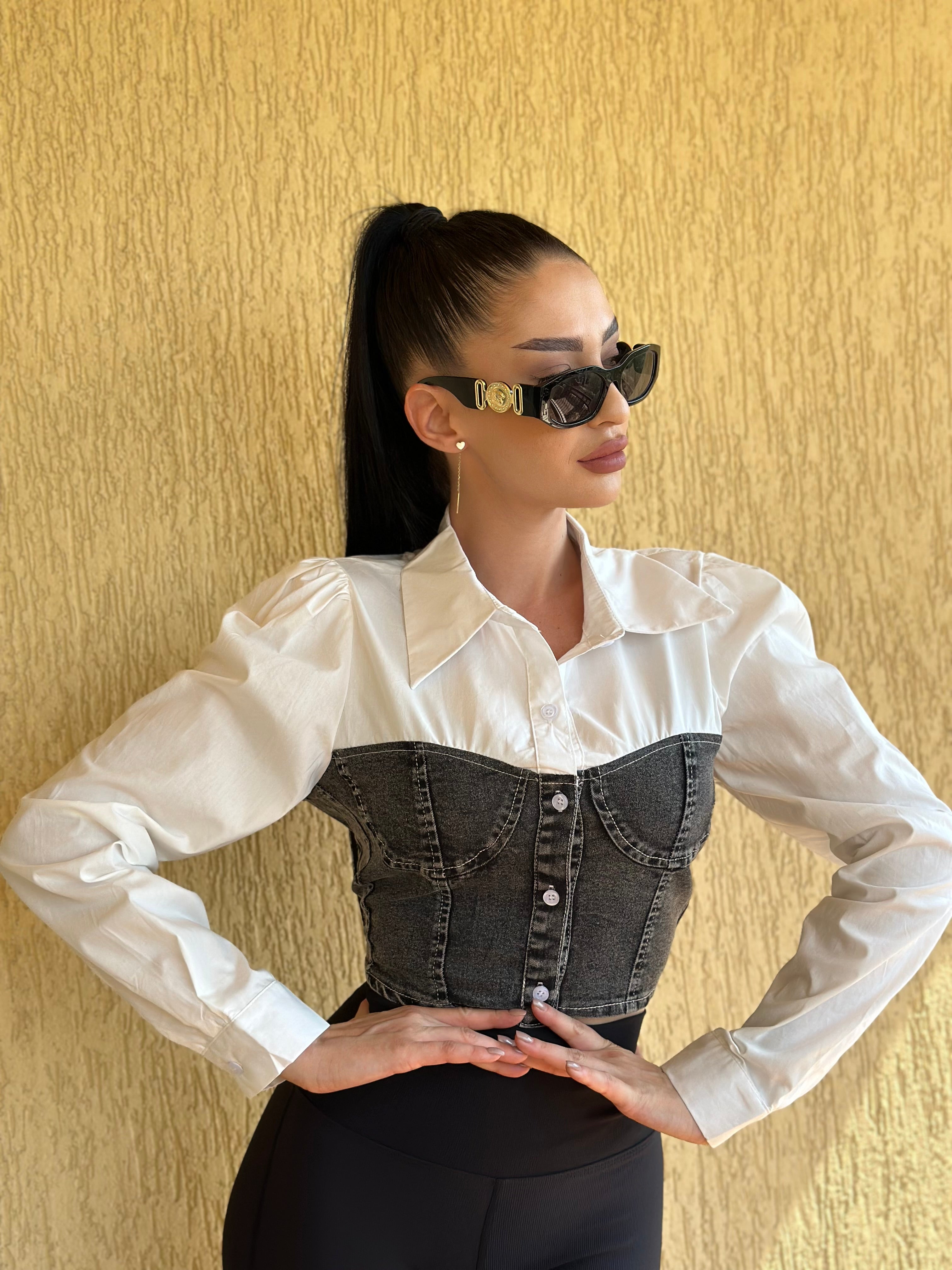 Cămașă Cu Corset Denim - Demhana Boutique 