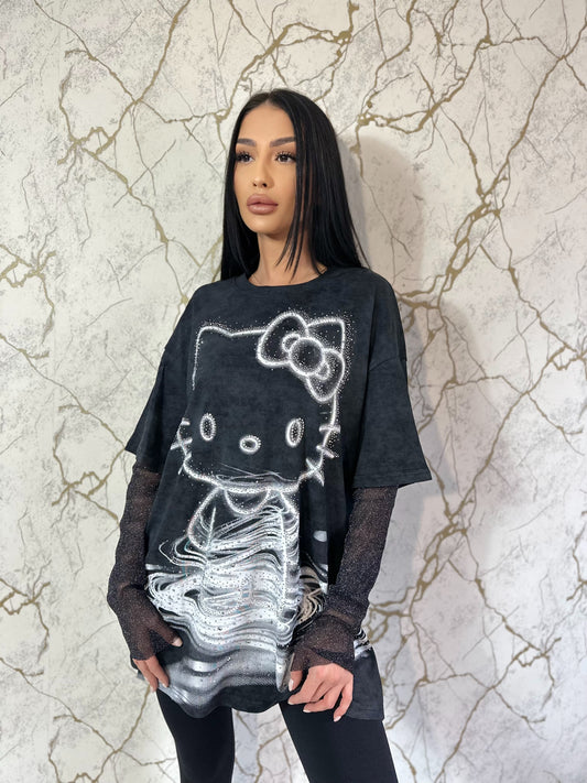 Tricou Coreea Style Hello Kitty Black