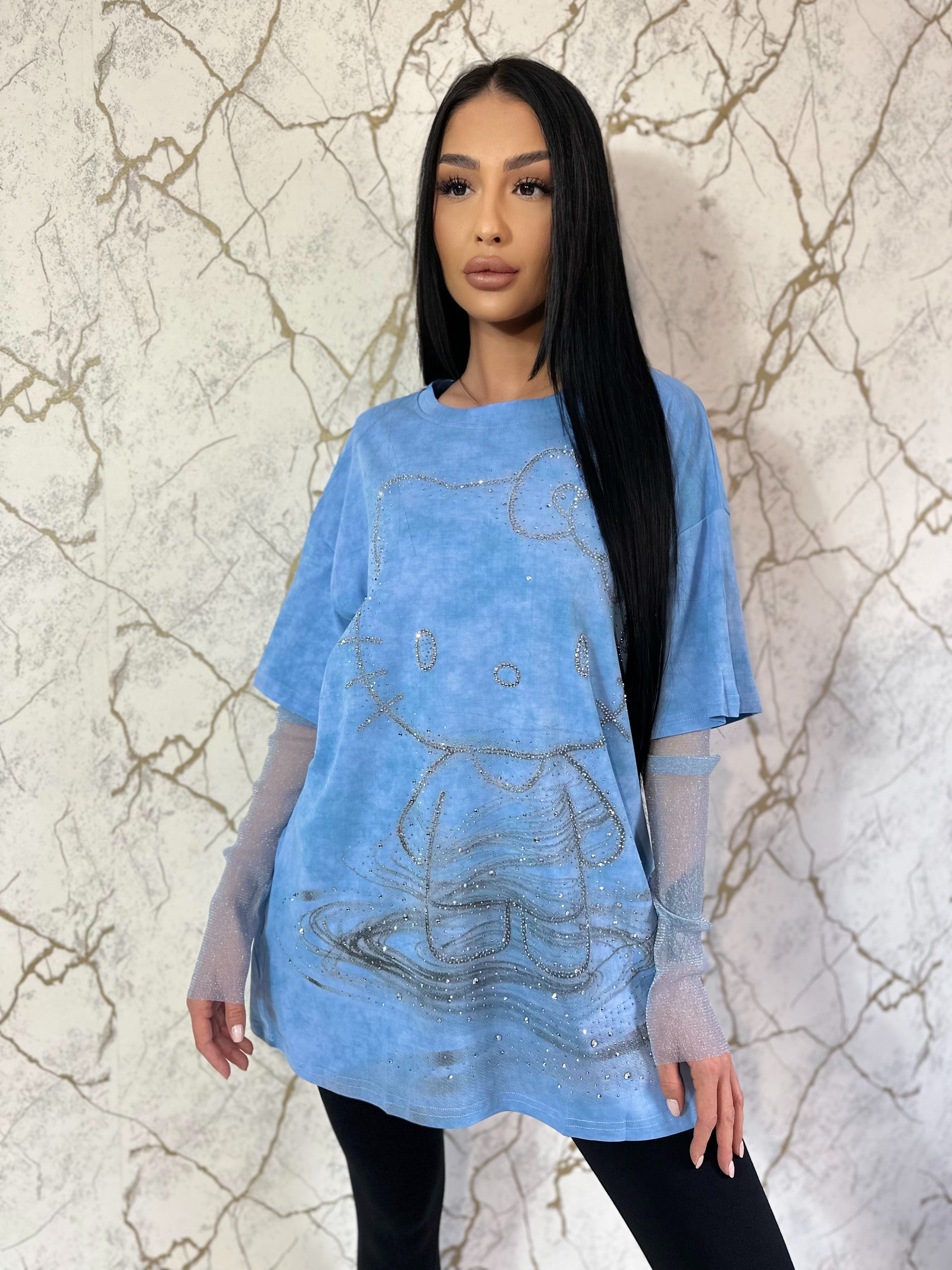 Tricou Coreea Style Hello Kitty Bleu