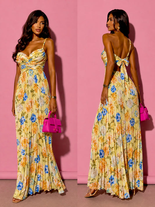 Rochie Plisată Leyla Floral Yellow
