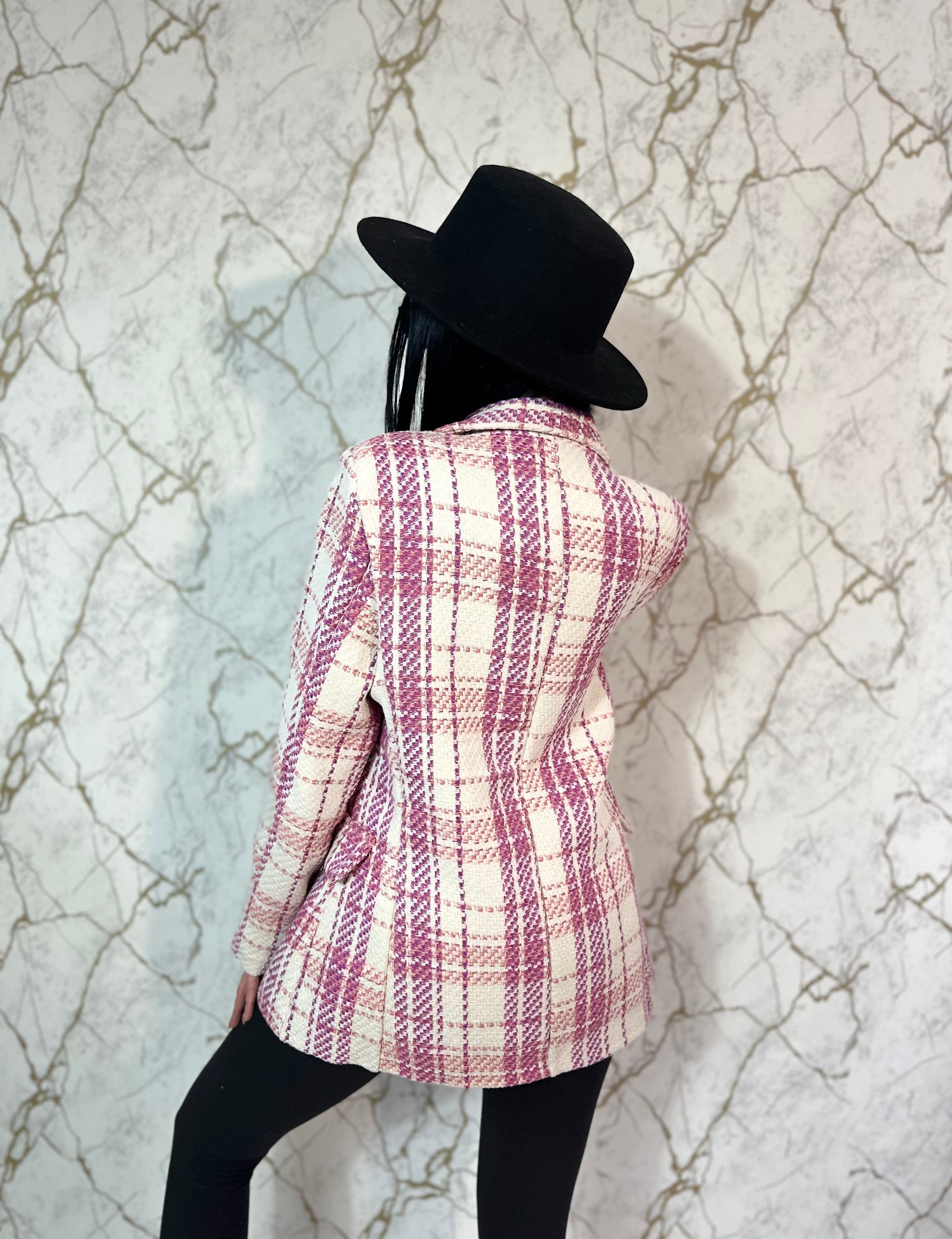 Sacou tweed roz în carouri