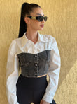 Cămașă Cu Corset Denim - Demhana Boutique 