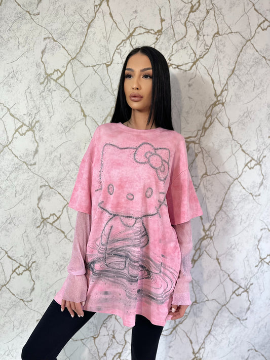 Tricou Coreea Style Hello Kitty Pink