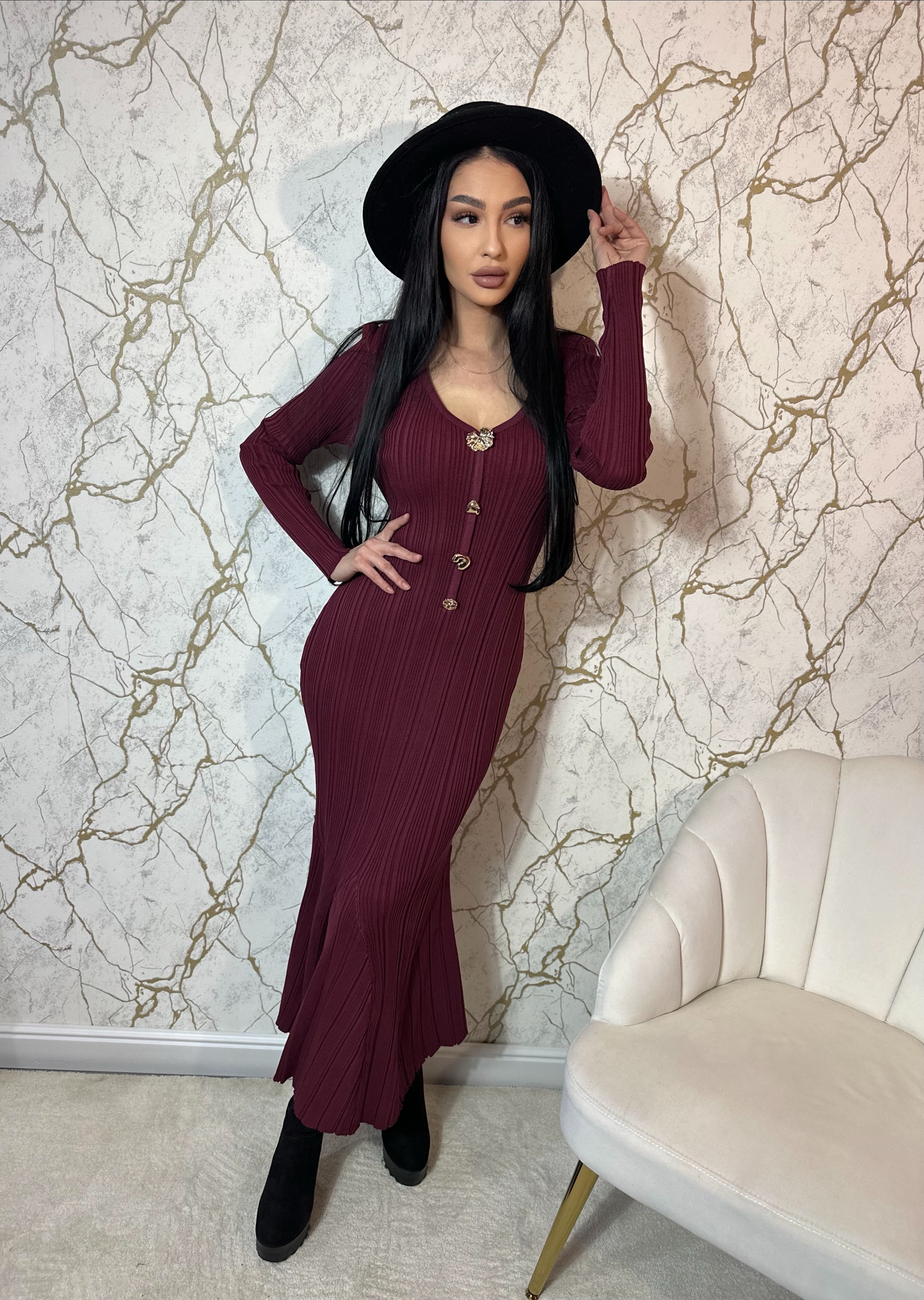 Rochie din tricot Angi Burgundy
