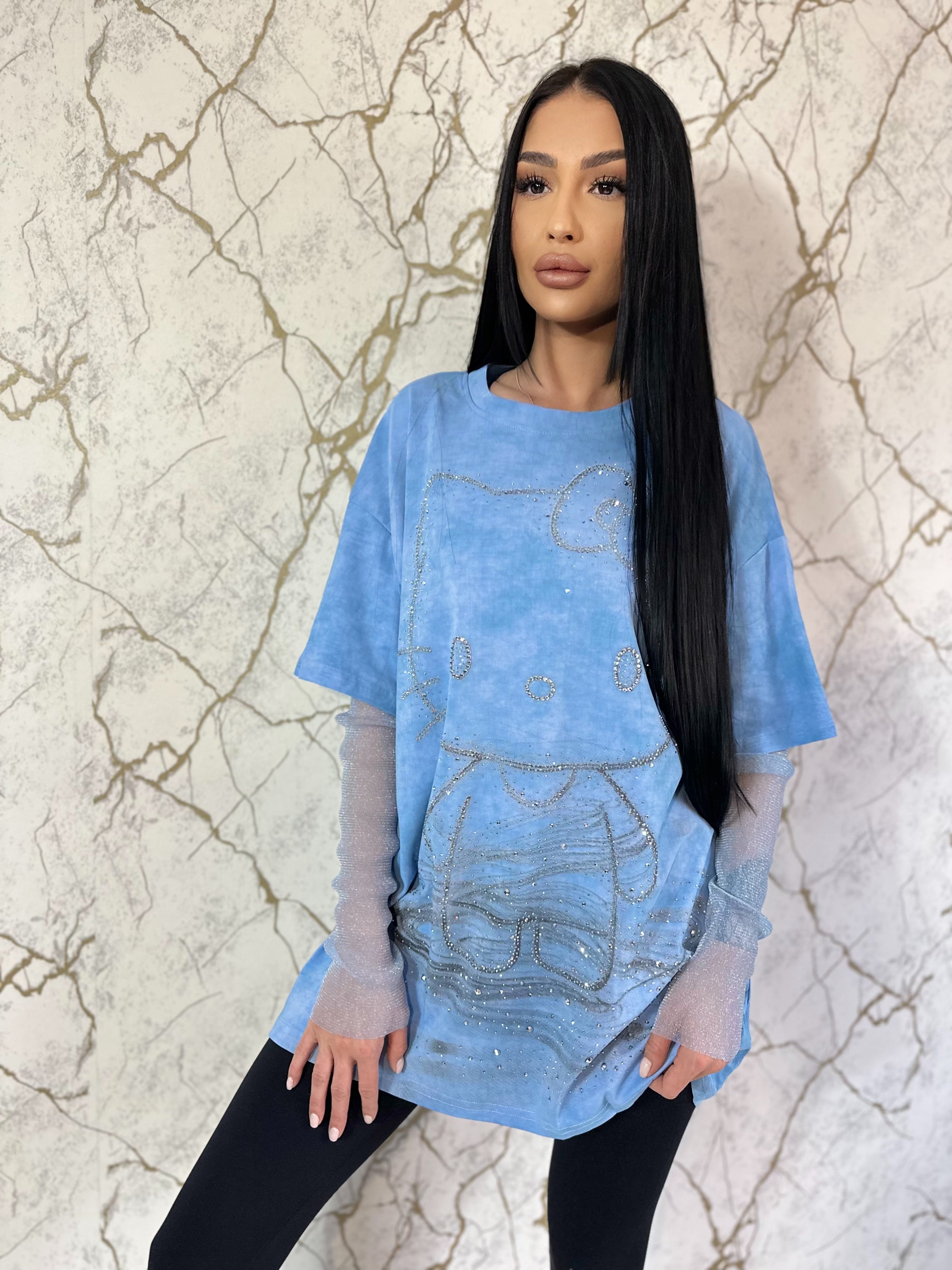 Tricou Coreea Style Hello Kitty Bleu