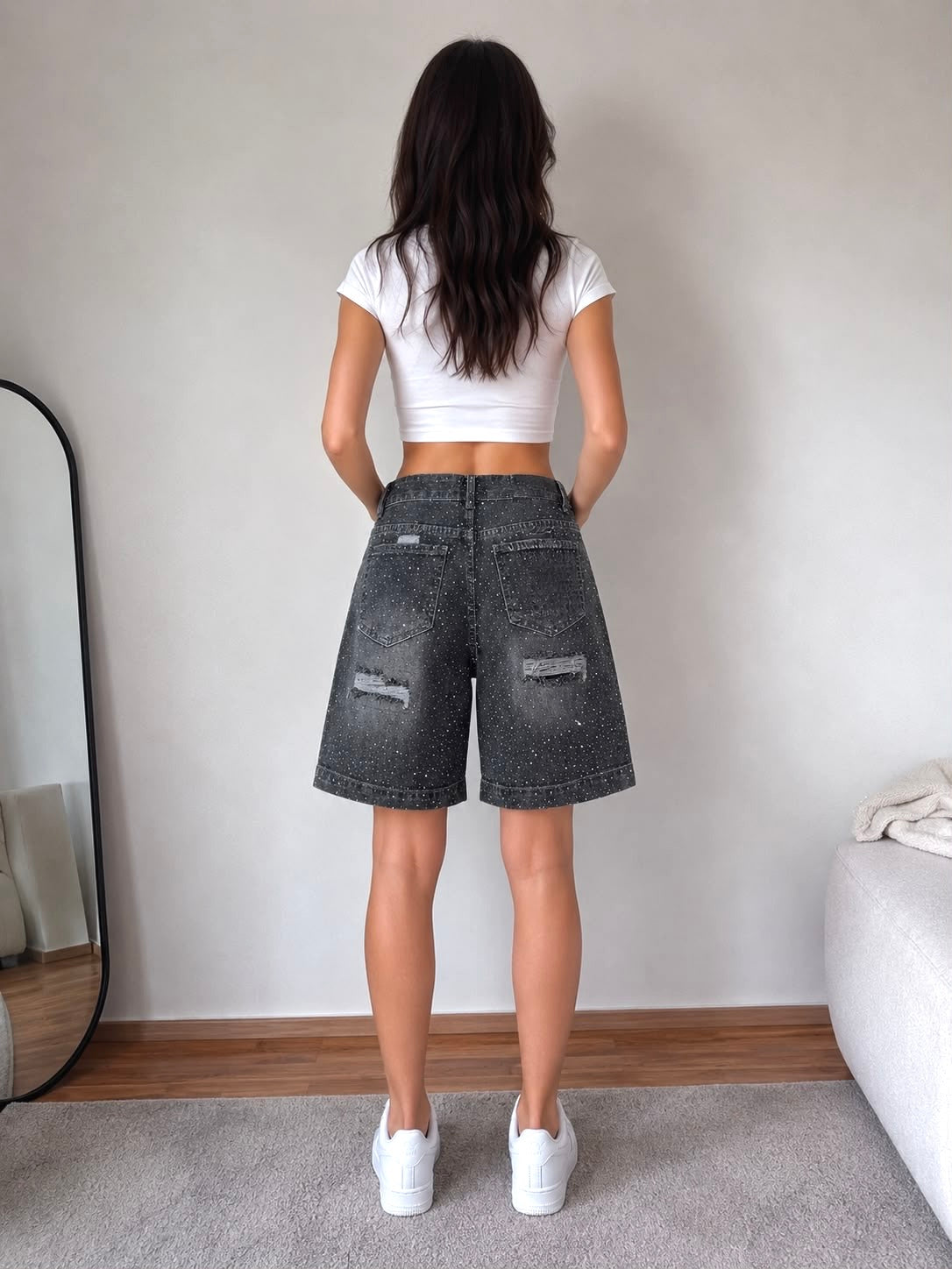 Pantaloni scurti din denim grey