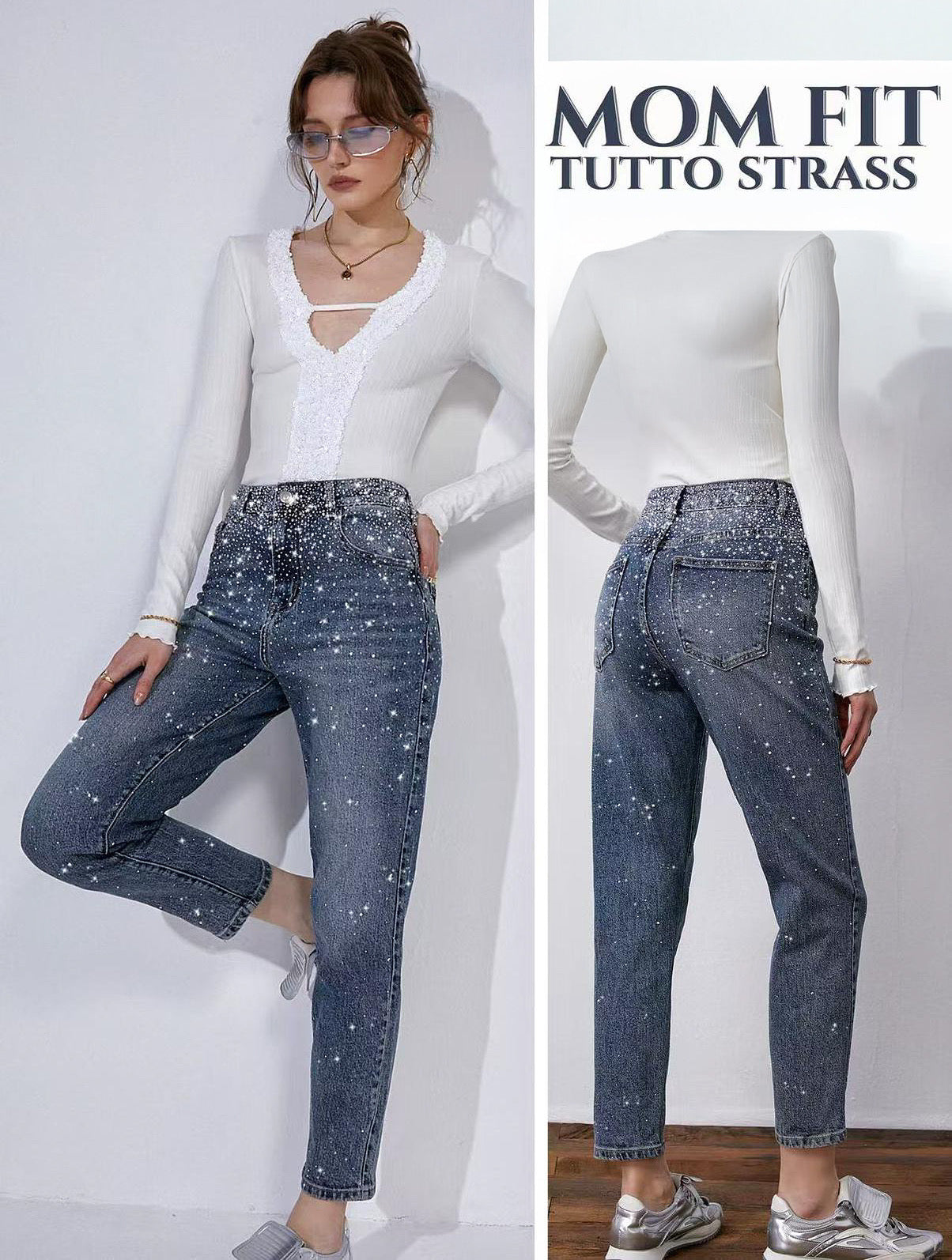 Blugi Mom Fit Stras