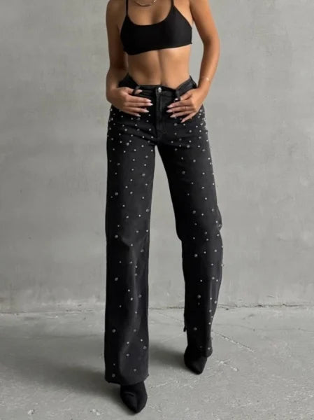 Blugi Evazați Cu Perle - Demhana Boutique 