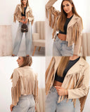 Jachetă Boho Chic Bej Piele Întoarsă
