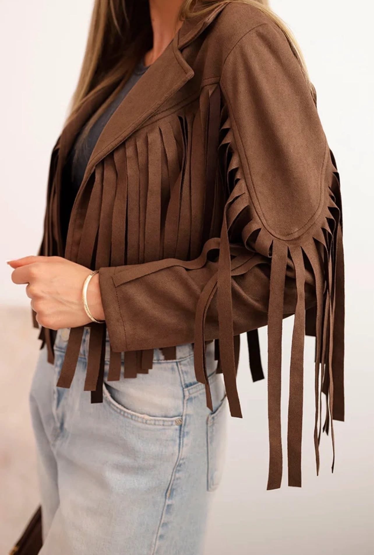 Jachetă Boho Chic Mocha Piele Întoarsă