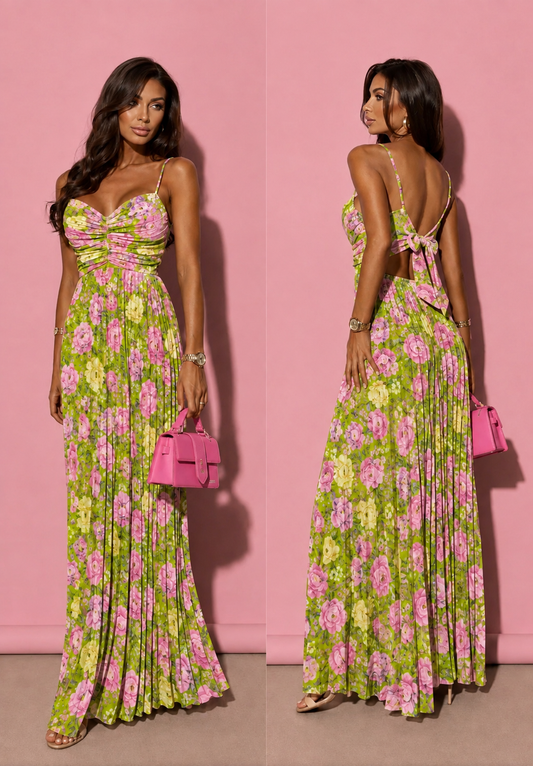 Rochie Plisata Leyla Floral Print Green